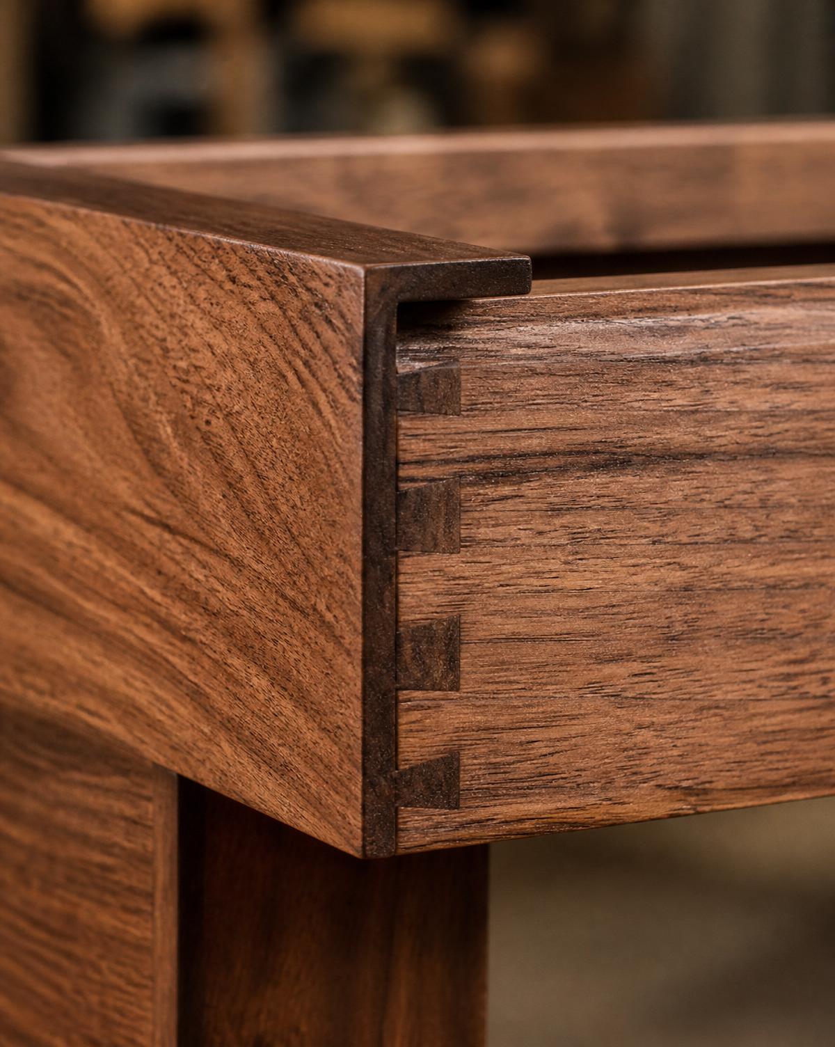 Detalle de ensamble en madera de nogal